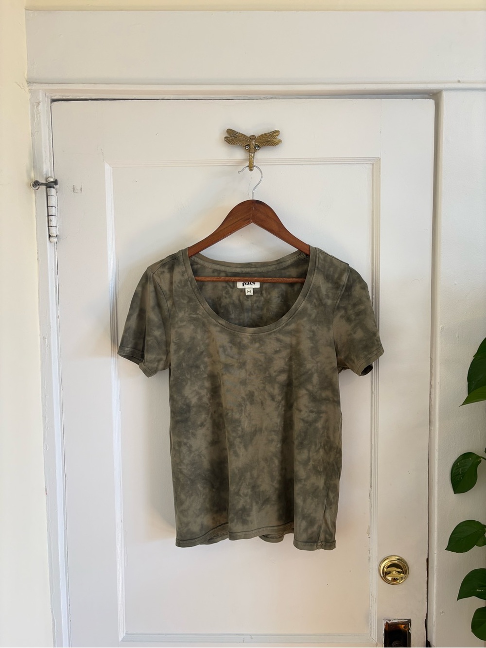 PACT Olive Green Tie-Dye Scoop Neck Organic Cotton Short‎ Sleeve T-shirt XS